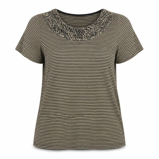 Per Una Womens Black Striped Polyester Basic T-Shirt Size 18 Scoop Neck