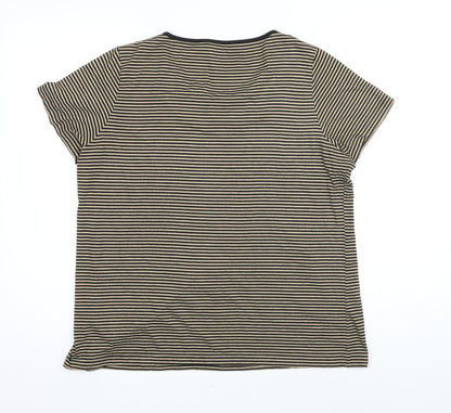Per Una Womens Black Striped Polyester Basic T-Shirt Size 18 Scoop Neck
