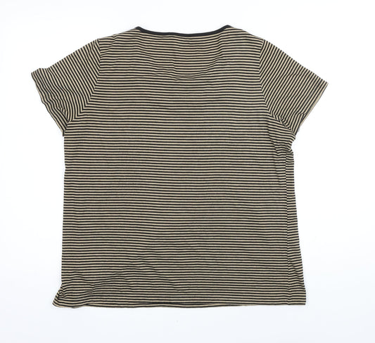 Per Una Womens Black Striped Polyester Basic T-Shirt Size 18 Scoop Neck