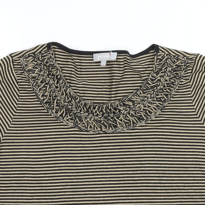 Per Una Womens Black Striped Polyester Basic T-Shirt Size 18 Scoop Neck