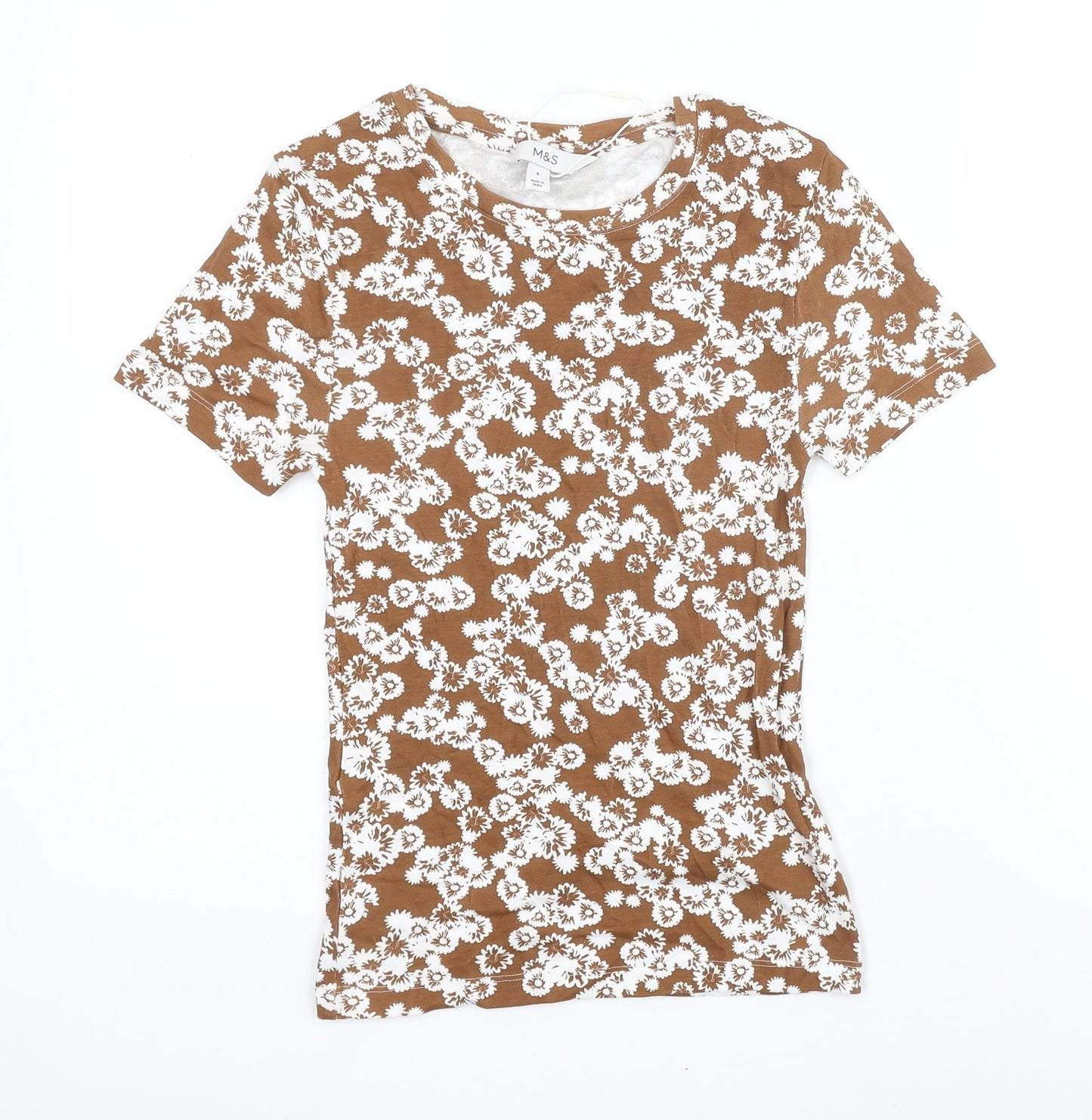 Womens UK Size 6 Marks and Spencer Brown Basic T-Shirt
