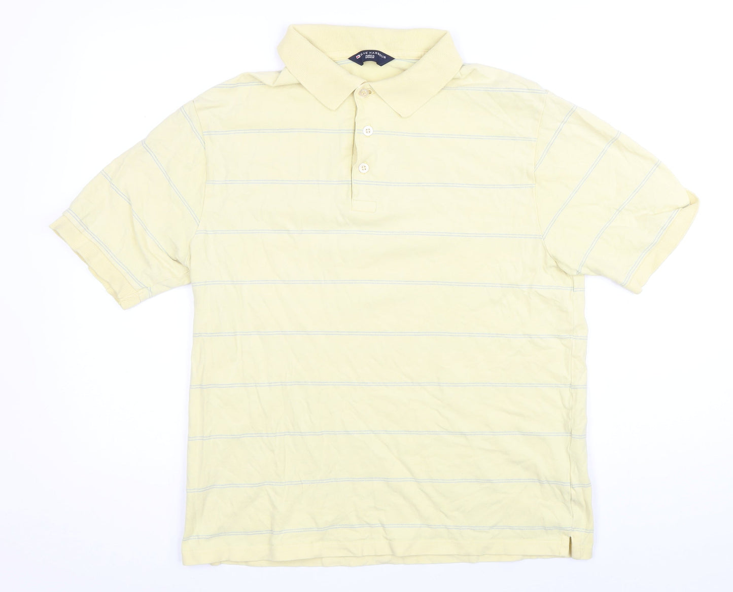 Blue Harbour Mens Yellow Striped Cotton Blend Polo Size M Collared Button