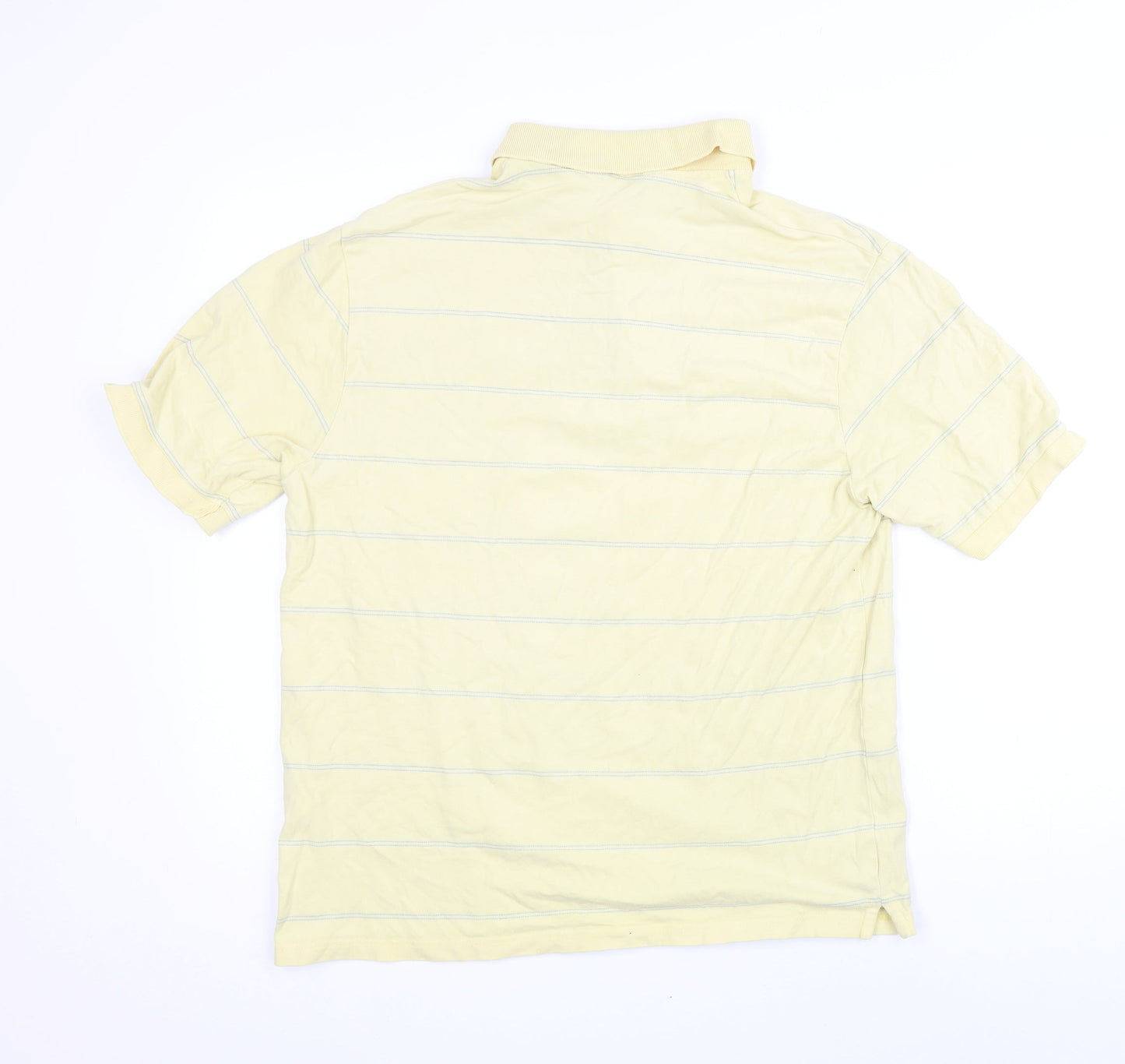 Blue Harbour Mens Yellow Striped Cotton Blend Polo Size M Collared Button