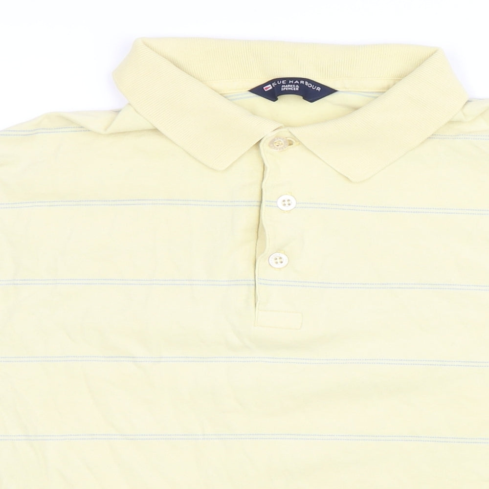 Blue Harbour Mens Yellow Striped Cotton Blend Polo Size M Collared Button