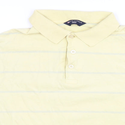 Blue Harbour Mens Yellow Striped Cotton Blend Polo Size M Collared Button