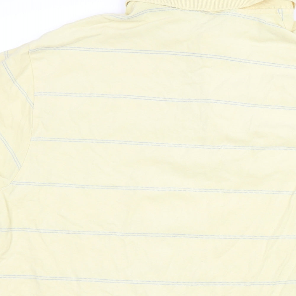 Blue Harbour Mens Yellow Striped Cotton Blend Polo Size M Collared Button