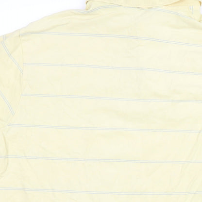 Blue Harbour Mens Yellow Striped Cotton Blend Polo Size M Collared Button