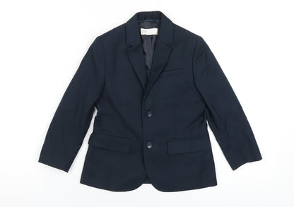 Additional front view of H&M boys’ blue jacket blazer, size 4-5, years button