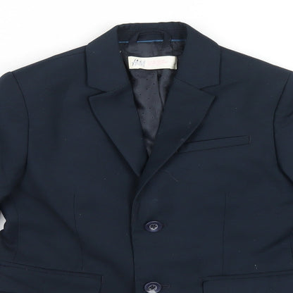 Close-up detail of H&M boys’ blue jacket blazer, size 4-5, years button