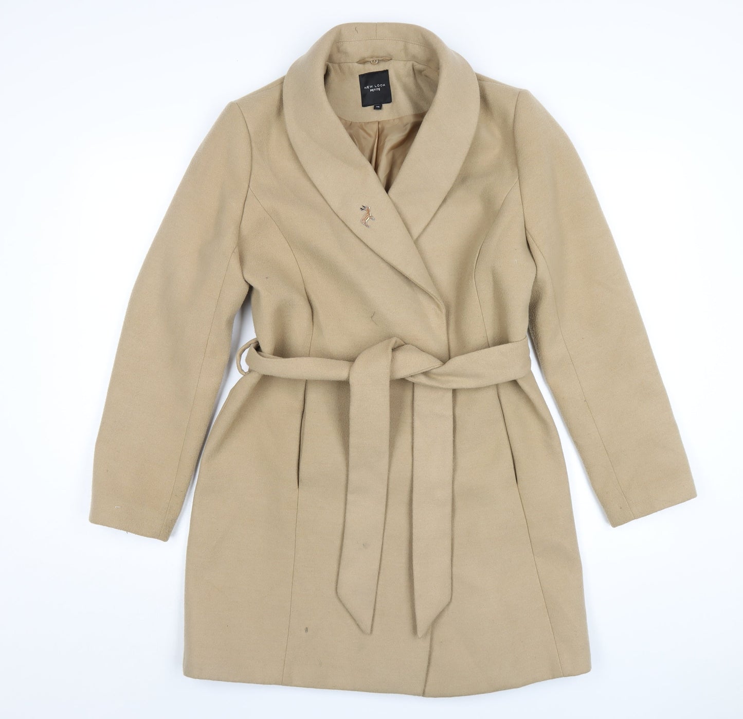 New Look Womens Beige Overcoat Coat Size 14 Snap