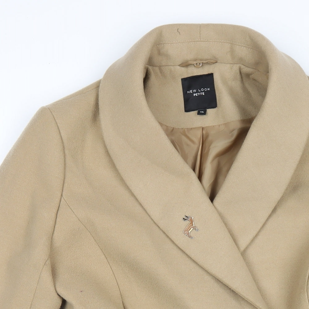 New Look Womens Beige Overcoat Coat Size 14 Snap