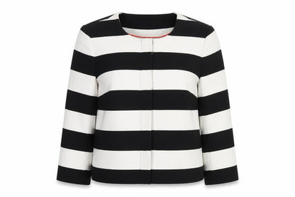 Marks & Spencer Womens Black Striped Jacket Size 10 Snap