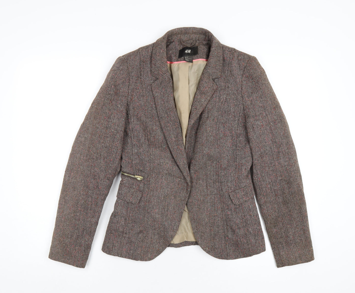 H&M Womens Multicoloured Geometric Jacket Blazer Size 10 Snap