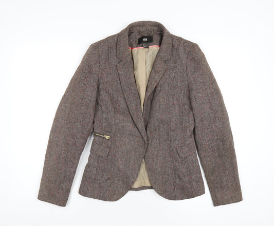 H&M Womens Multicoloured Geometric Jacket Blazer Size 10 Snap