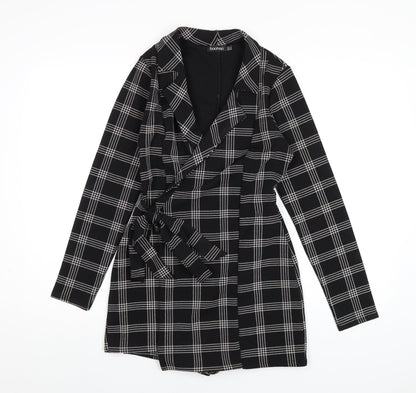 Boohoo Womens Black Plaid Polyester Playsuit One-Piece Size 10 Tie