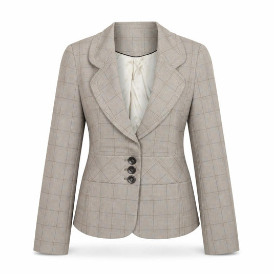 NEXT Womens Beige Plaid Jacket Blazer Size 12 Button