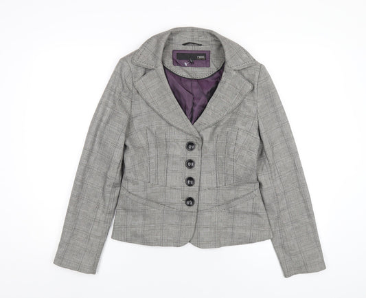 NEXT Womens Grey Plaid Polyester Jacket Blazer Size 8