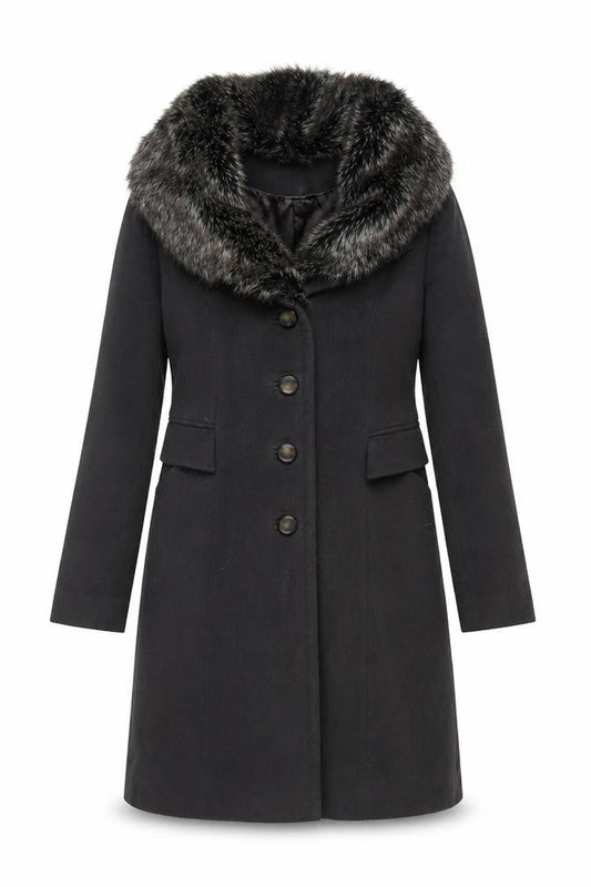 Front view of Kaliko women’s grey overcoat coat, size UK 12, button