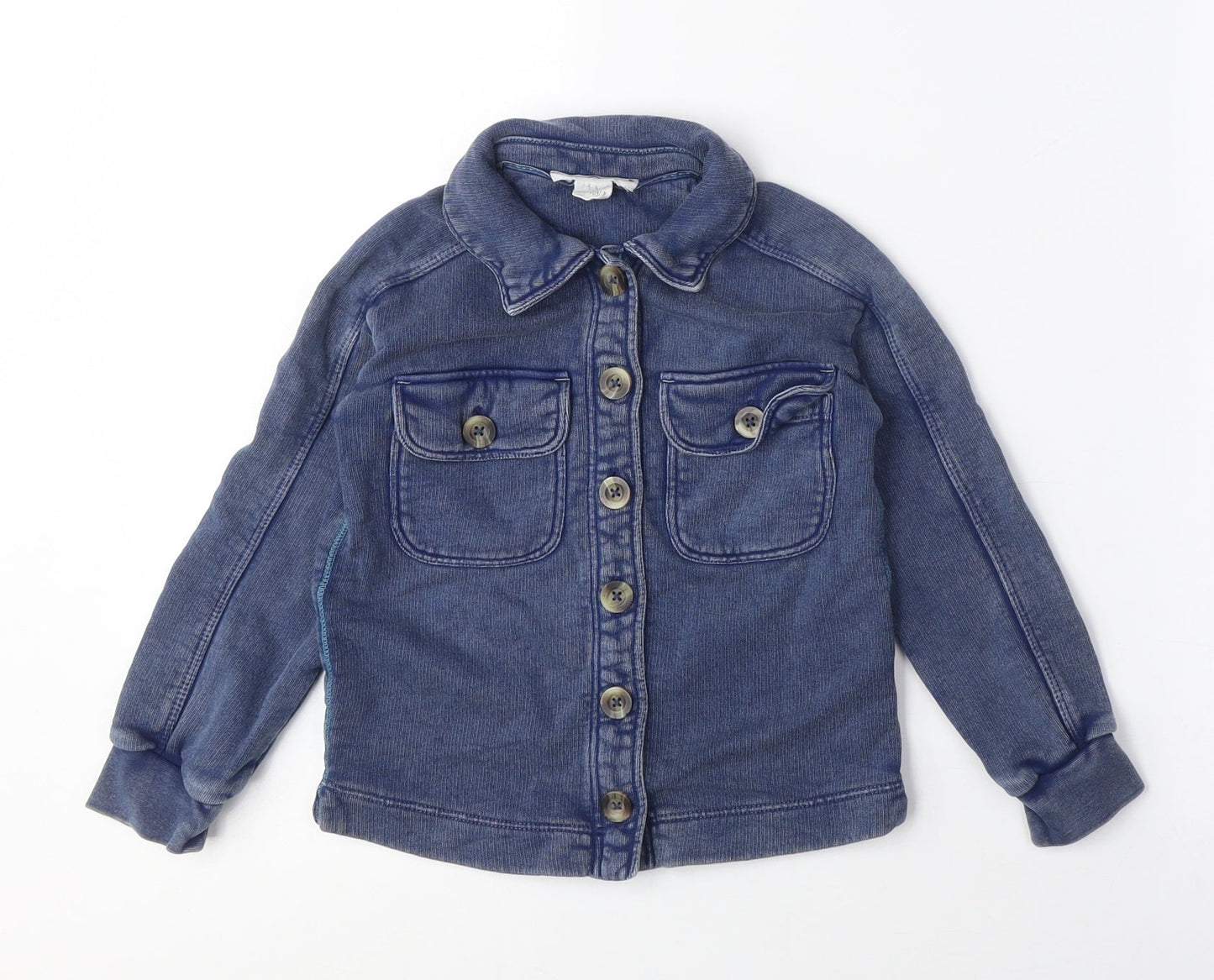 Girls Blue Button-Up Shirt 4-5 Years Regular Fit Cotton