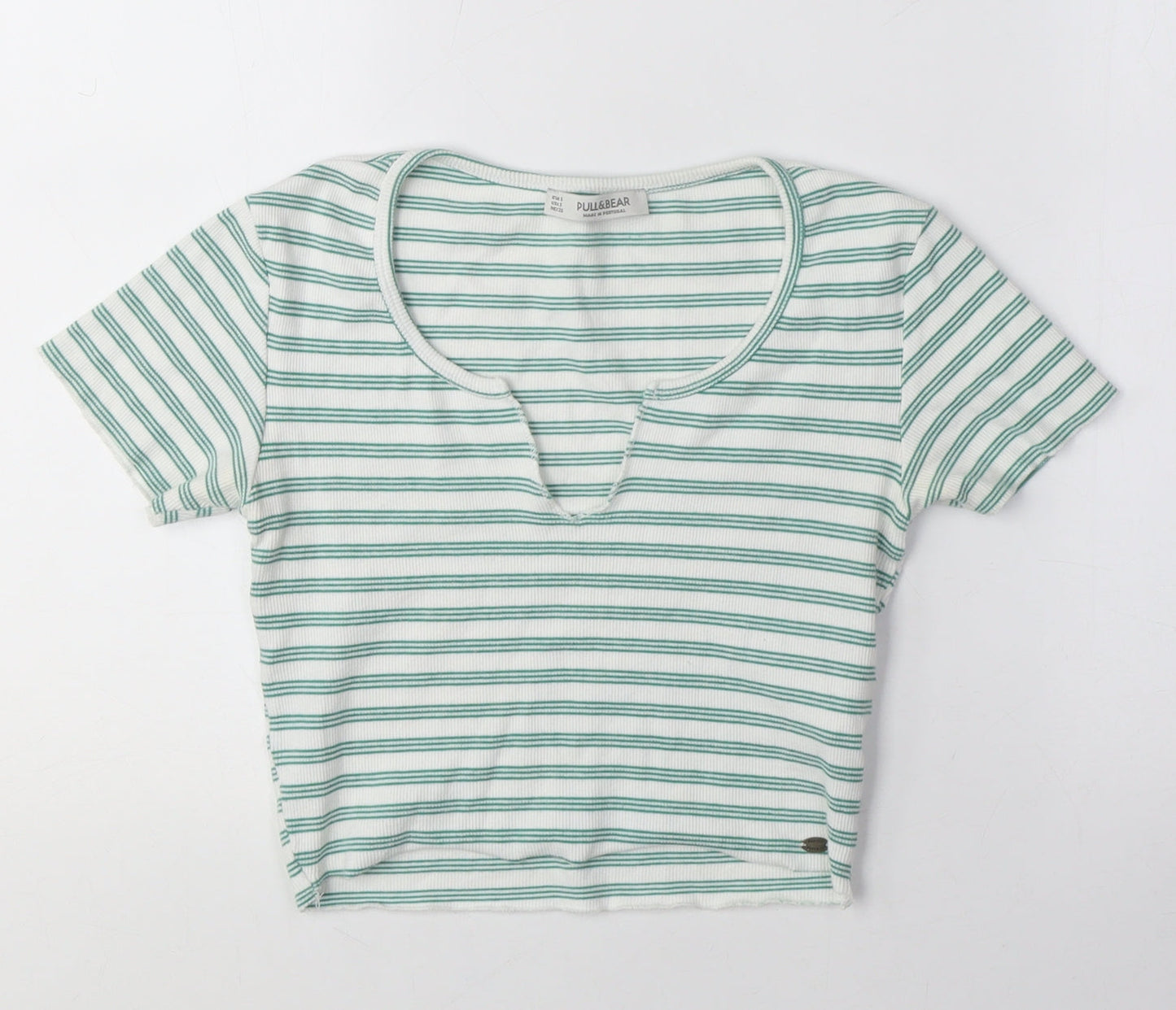Womens UK Size S Pull&Bear Green Cropped T-Shirt