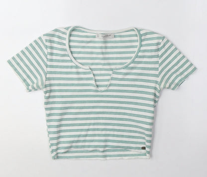 Womens UK Size S Pull&Bear Green Cropped T-Shirt