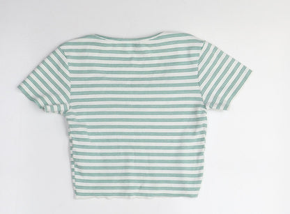 Womens UK Size S Pull&Bear Green Cropped T-Shirt