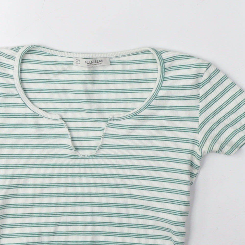 Womens UK Size S Pull&Bear Green Cropped T-Shirt