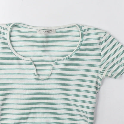 Womens UK Size S Pull&Bear Green Cropped T-Shirt