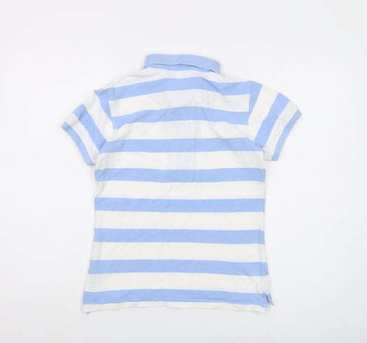 Crew Clothing Womens Blue Striped Cotton Basic Polo Size 8 Collared