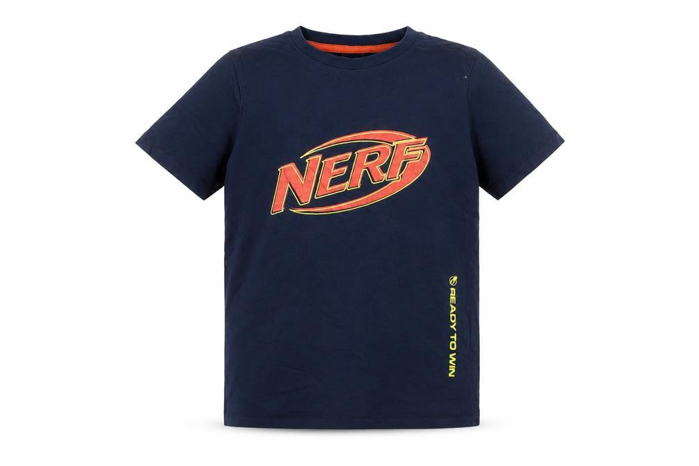 NERF Boys Blue Cotton Basic T-Shirt Size 7-8 Years Crew Neck Pullover