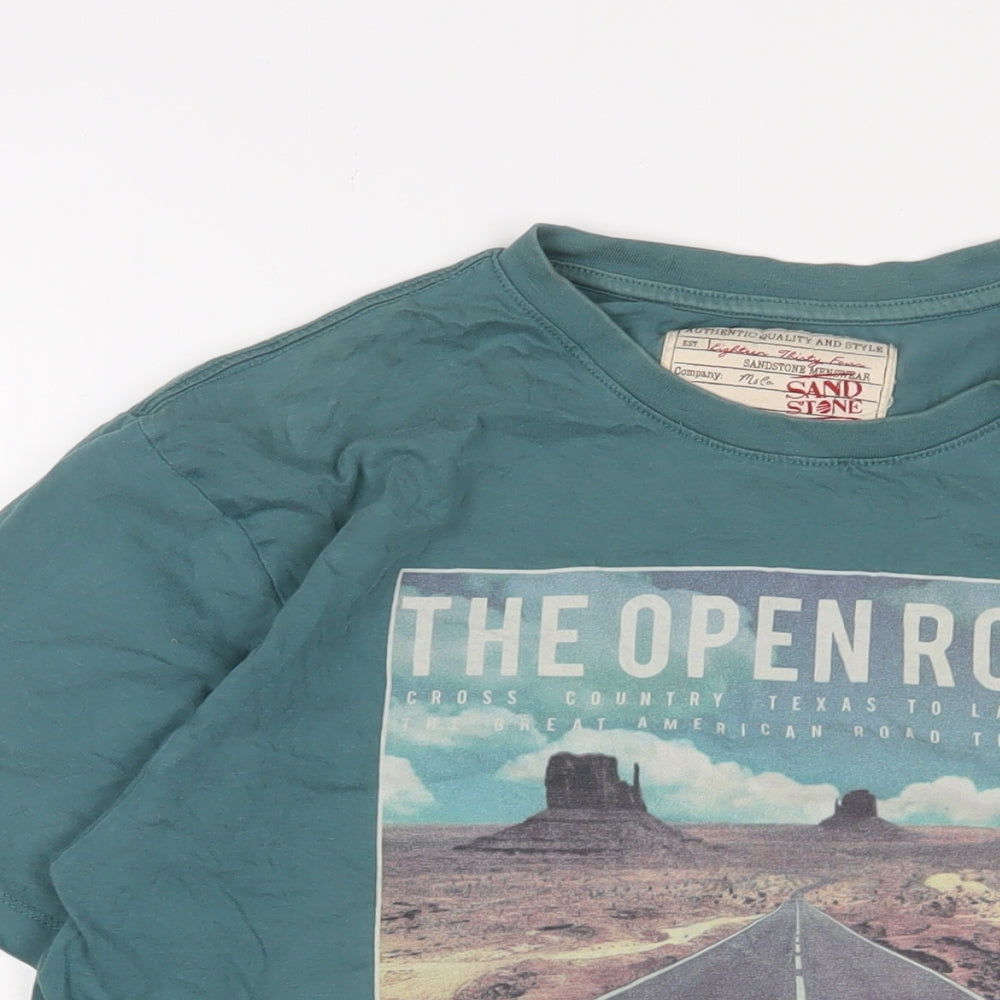 SandStone Mens Blue Cotton T-Shirt Size M Crew Neck