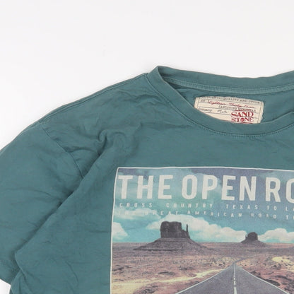 SandStone Mens Blue Cotton T-Shirt Size M Crew Neck