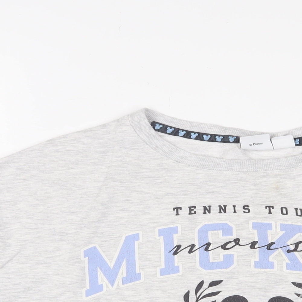 Close-up detail of Mickey Mouse women’s grey cotton pullover sweatshirt, size M, pullover
