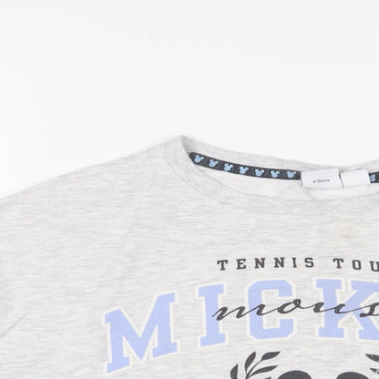 Close-up detail of Mickey Mouse women’s grey cotton pullover sweatshirt, size M, pullover