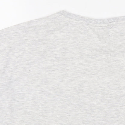 Brand and care label for Mickey Mouse women’s grey cotton pullover sweatshirt, size M, pullover
