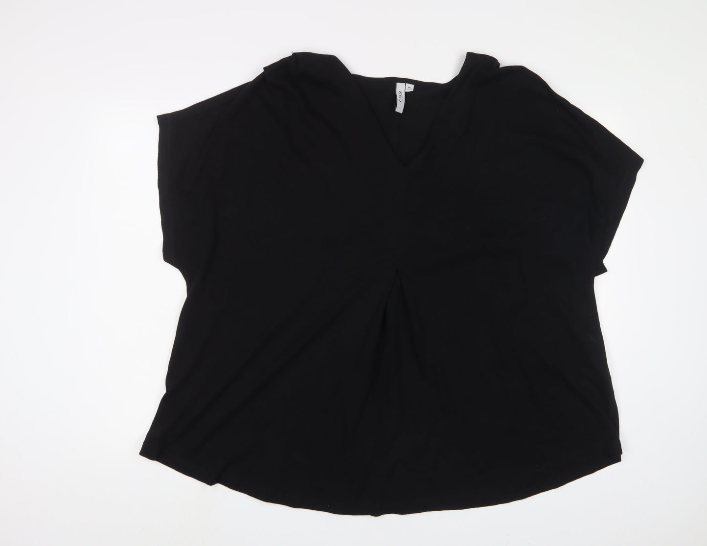 CISO Womens Black Cotton Basic T-Shirt Size 2XL V-Neck