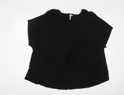 CISO Womens Black Cotton Basic T-Shirt Size 2XL V-Neck