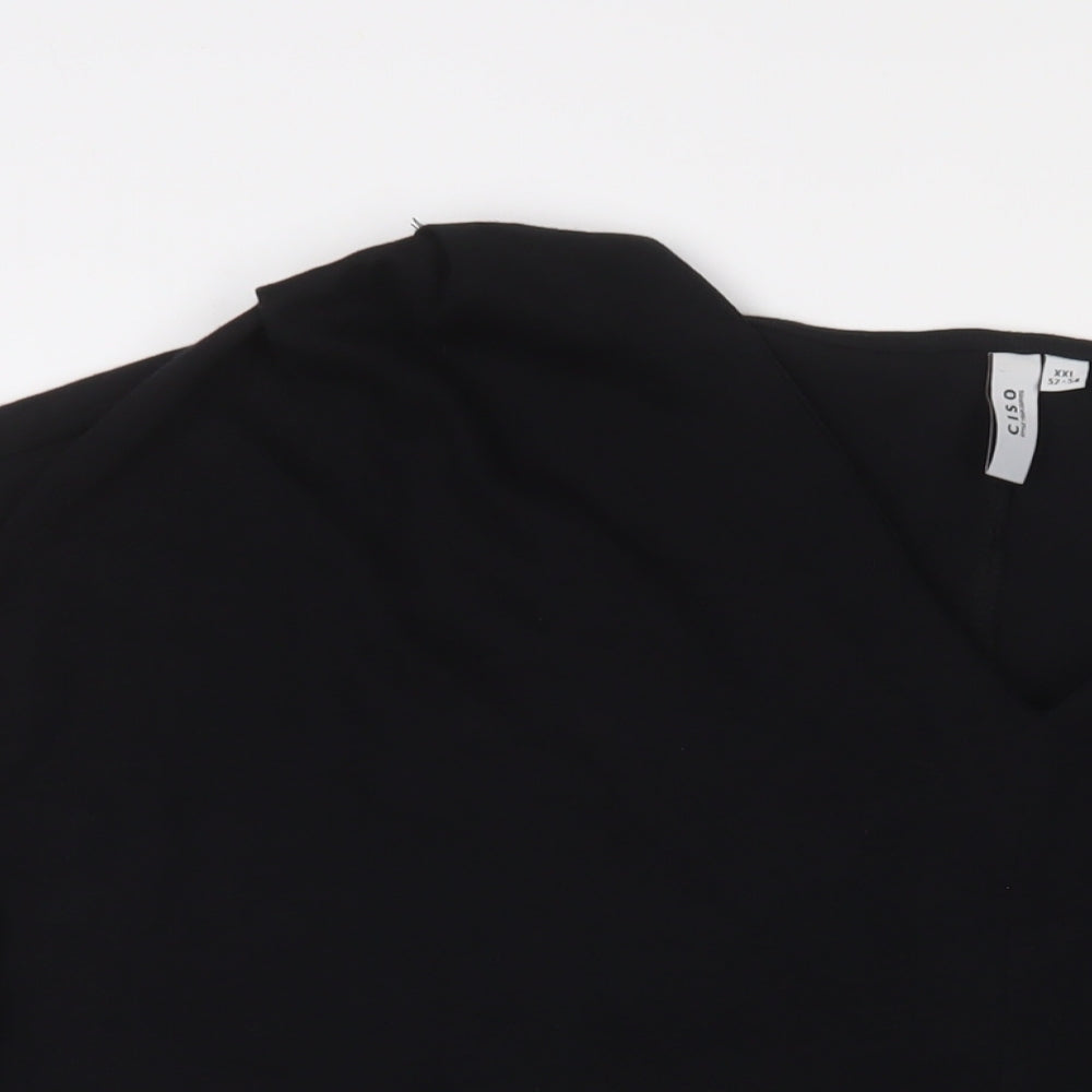 CISO Womens Black Cotton Basic T-Shirt Size 2XL V-Neck