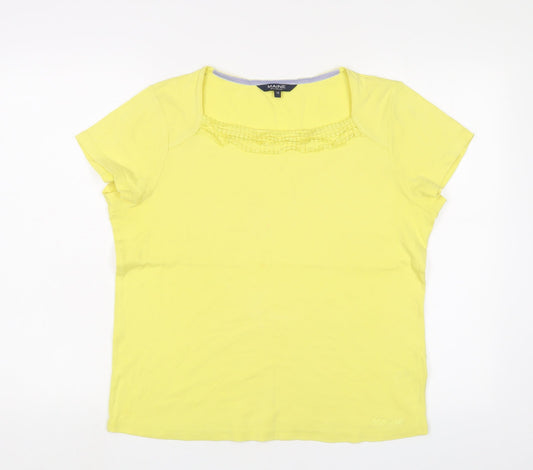 Maine Womens Yellow Cotton Basic T-Shirt Size 16 Square Neck - Embroidered