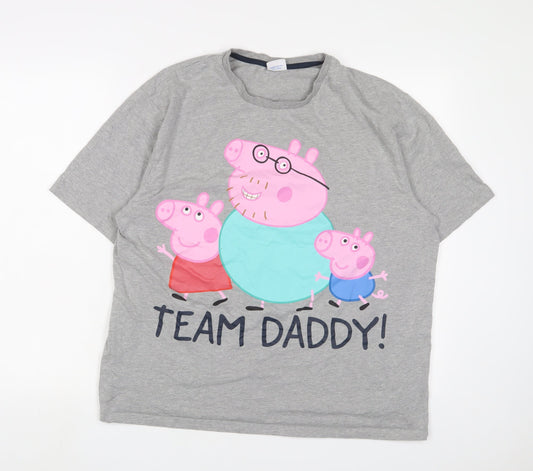 Peppa Pig Mens Grey Cotton T-Shirt Size L Crew Neck