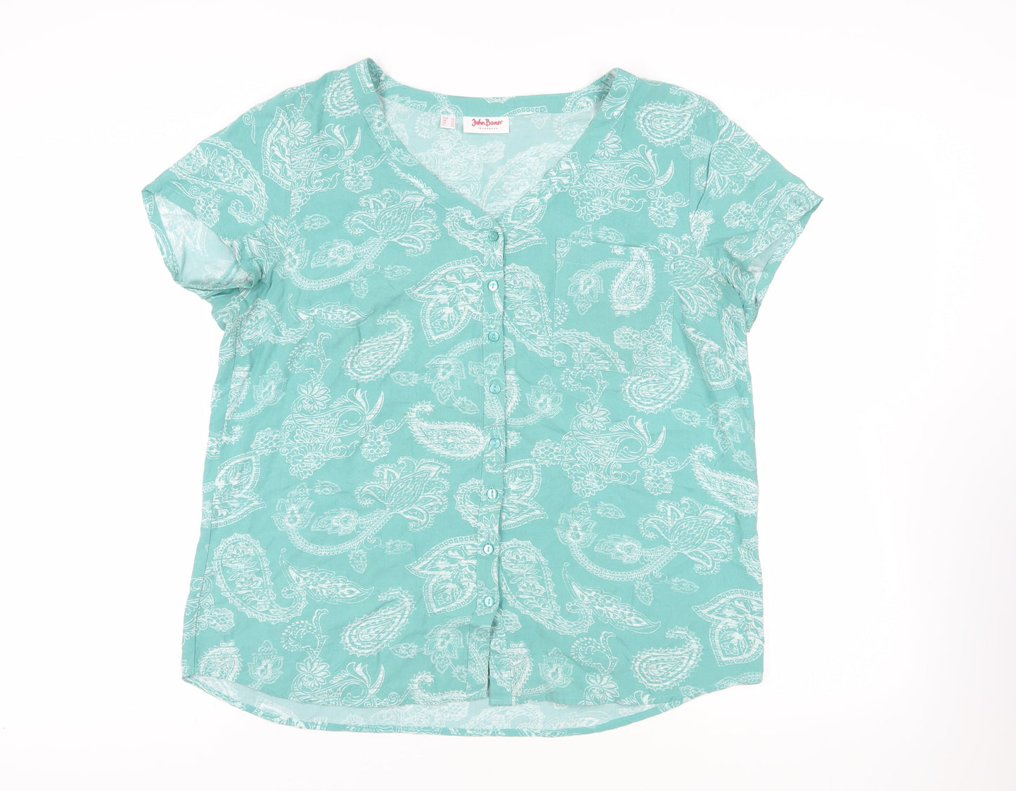 Womens UK Size 16 John Baner Green Basic Button-Up