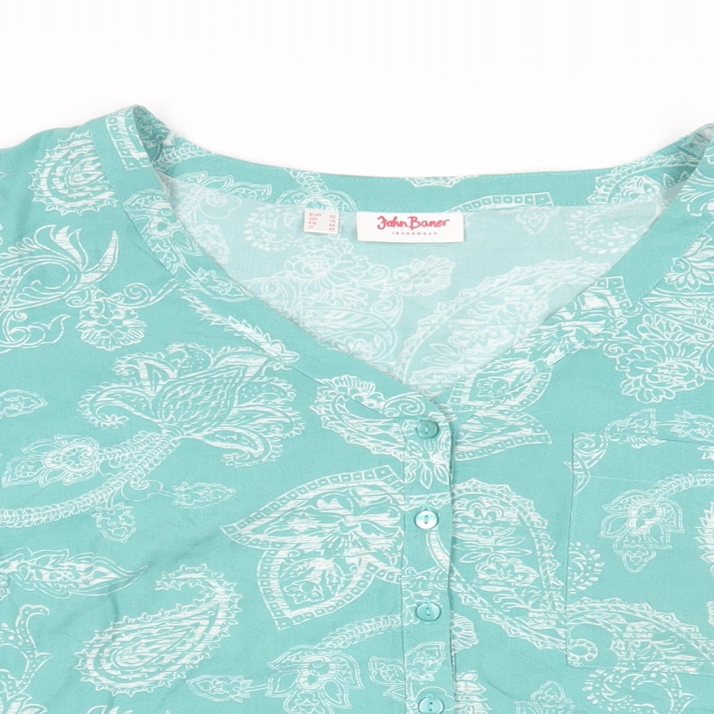Womens UK Size 16 John Baner Green Basic Button-Up