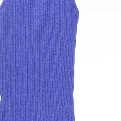New Look Womens Blue Cotton Tank Dress Size 10 Square Neck Pullover - Ribbed