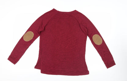 Bershka Womens Red Polyester Basic T-Shirt Size M Round Neck - Elbow Patches