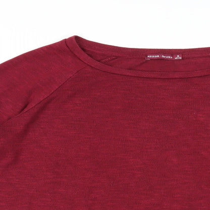 Bershka Womens Red Polyester Basic T-Shirt Size M Round Neck - Elbow Patches