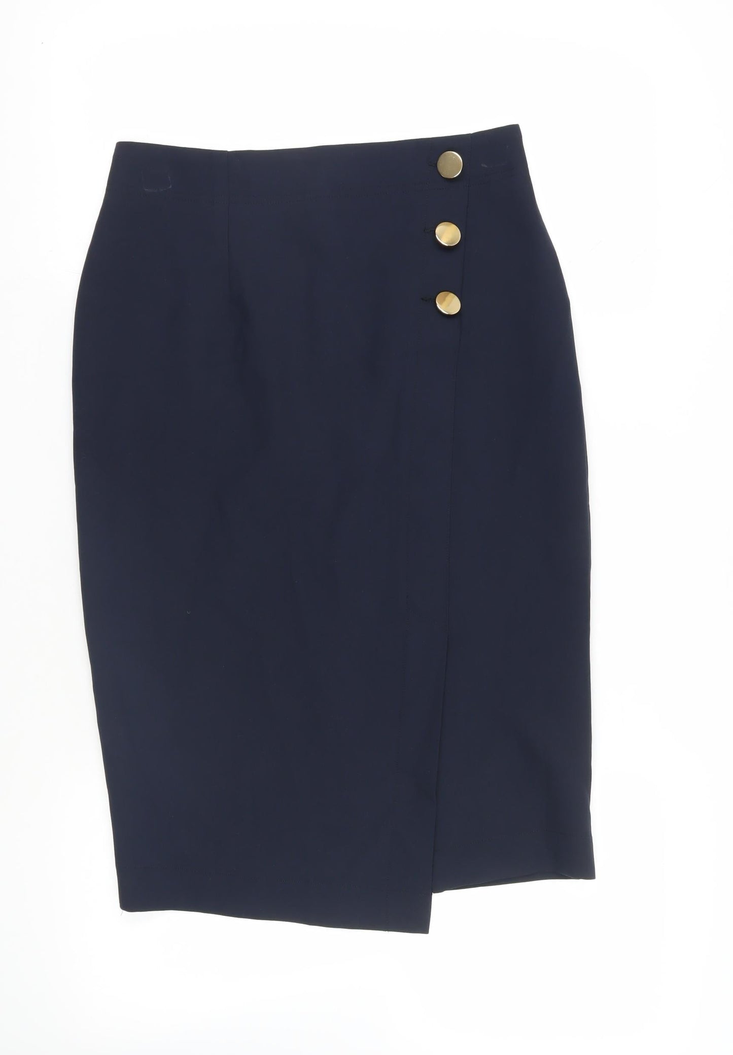 Marks and Spencer Womens Blue Polyester Straight & Pencil Skirt Size 12 Zip - Button Detail