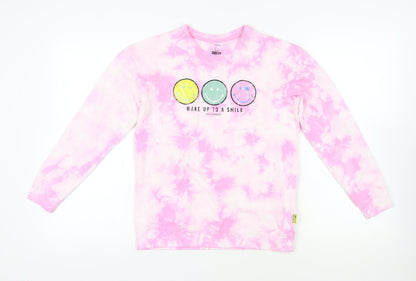 Marks and Spencer Girls Pink Geometric Cotton Pullover Sweatshirt Size 12-13 Years Pullover - Smiley World Tie-Dye