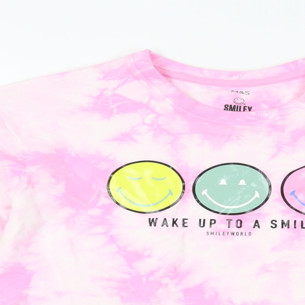 Marks and Spencer Girls Pink Geometric Cotton Pullover Sweatshirt Size 12-13 Years Pullover - Smiley World Tie-Dye