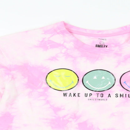 Marks and Spencer Girls Pink Geometric Cotton Pullover Sweatshirt Size 12-13 Years Pullover - Smiley World Tie-Dye