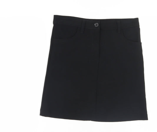 NEXT Womens Black Polyacrylate Fibre A-Line Skirt Size 10 Zip - Pockets
